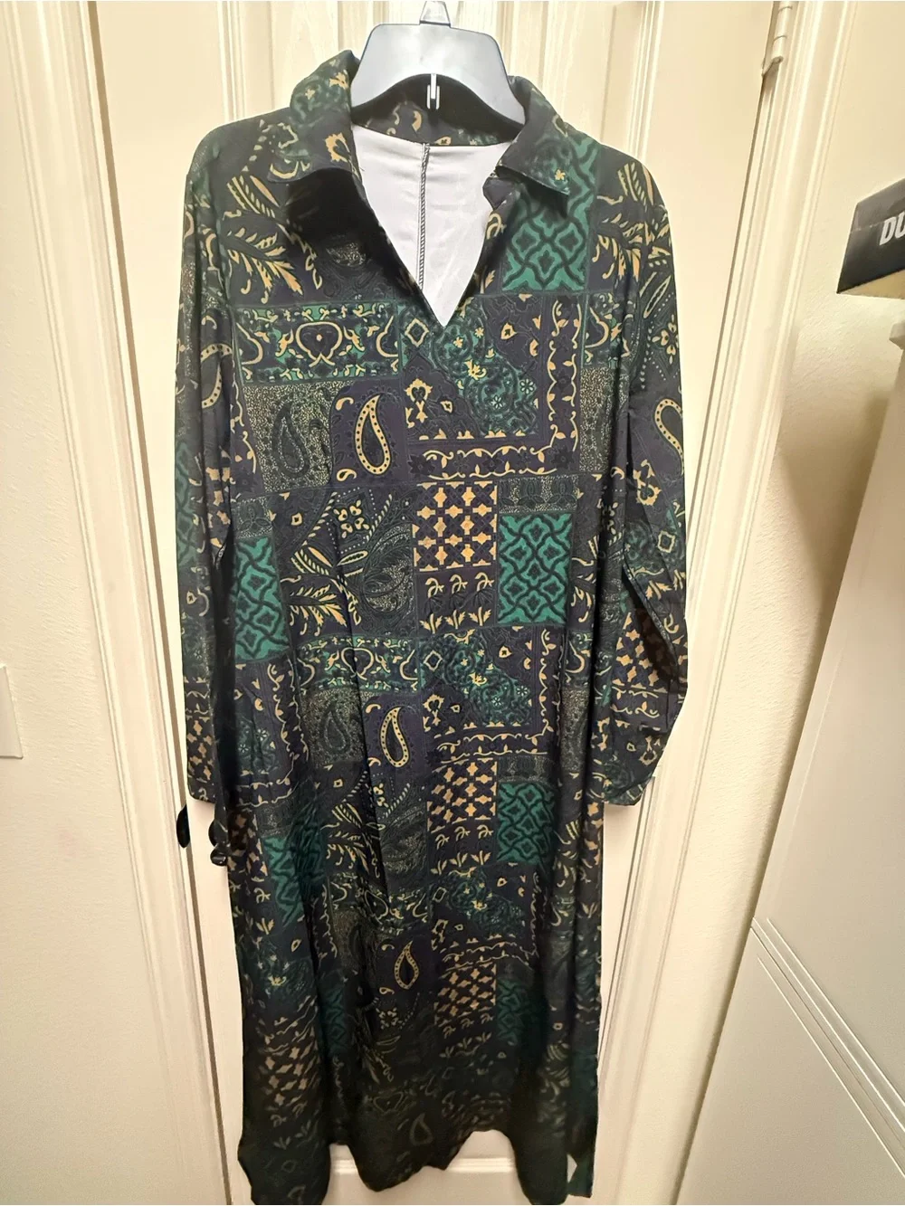 Women's Green Patterned Long Sleeve Dress